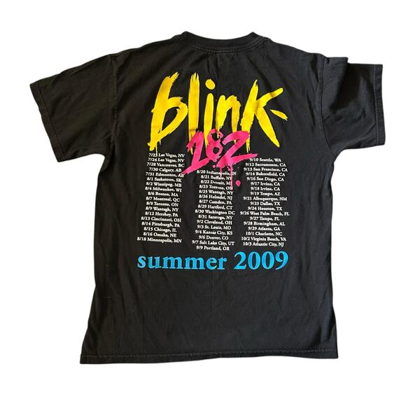 Blink 182 Black Concert Tee Small 2009 Tour Double Sided Punk Concert Rock Emo - Picture 3 of 4